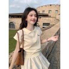 批发韩系学院风polo领短袖针织T恤女2025夏季新款<b class='q'>修身</b>显瘦学生上衣ins
