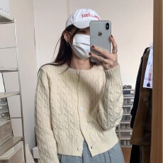 批发麻花开衫毛衣女外套秋冬内搭学院风灰色红色<b class='q'>针织衫</b>小个子短款上衣