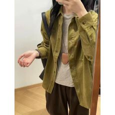 批发复古气质灯芯绒衬衫女法式叠穿内搭衬衣外套宽松休闲遮肉长袖上衣