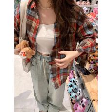 批发复古格子衬衫外套长袖2025韩版新款<b class='q'>春</b>秋学院宽松休闲外穿防晒