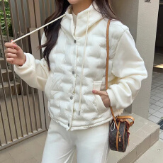 批发轻薄夹棉女宽松连帽保暖外套面包方格双面绒<b class='q'>卫衣</b>帽衫 9993