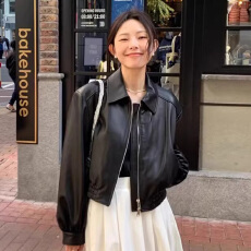 批发26早春 黑色短款减龄<b class='q'>皮衣</b>外套女夹克高级感独特超好看小个子 9991