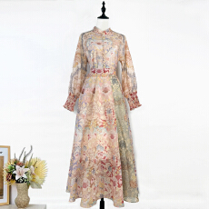 批发实拍澳洲新款复古碎花印花立领灯笼袖<b class='q'>衬衣</b>搭半松紧超级大裙摆半裙