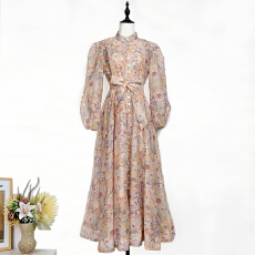 批发实拍澳洲设计感精致法式大摆连衣裙<b class='q'>长裙</b>高端奢华订钻小立领印花裙