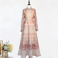 批发实拍澳洲印花翻领单排扣灯笼袖<b class='q'>衬衣</b>+高腰超级大摆长款半身裙套装