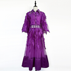 批发实拍复古宫廷风重工手工钉钻刺绣气质优雅时尚<b class='q'>连衣裙</b>腰部镂空长裙