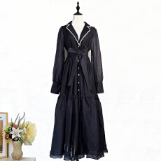 批发实拍法式浪漫唯美深V<b class='q'>灯笼</b>袖钉珠荷叶边大摆优雅女装连衣<b class='q'>裙</b>长<b class='q'>裙</b>