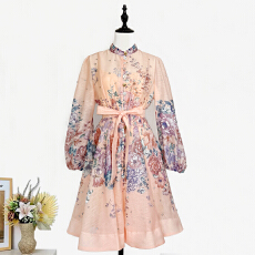 批发实拍澳洲设计感定位印花纽扣口袋A字气质连衣<b class='q'>裙</b>短<b class='q'>裙</b>闪闪钉珠排扣