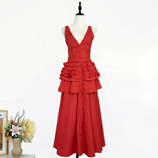 批发实拍小众设计高级感礼服纯净色气质<b class='q'>连衣裙</b>度假v领背心<b class='q'>长款</b>大摆裙