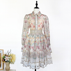 批发实拍澳洲春夏重工金丝蕾丝镶边宫廷风衬衫+高腰短半裙套装两件套