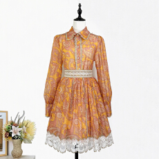 批发实拍澳洲小众甜美气质花卉衬衫上衣蕾丝拼接高腰半身短裙套装裙