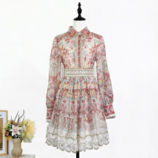 批发实拍欧美优雅名媛风重工金色蕾丝镶边衬衫半身裙短裙套装两件套