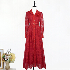 批发实拍欧美<b class='q'>复古</b>风贵气优雅蕾丝重工<b class='q'>长裙</b>2026春夏新款腰带显瘦连衣裙