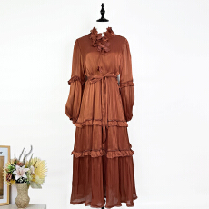 批发实拍9色欧美<b class='q'>复古</b>宫廷风立体花瓣立领灯笼袖多层珍珠荷叶边连衣裙