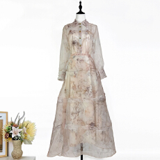 批发实拍澳洲2026<b class='q'>走</b><b class='q'>秀</b>复古船锚印花翻领衬衣+高腰长<b class='q'>款</b>半身裙套装三件