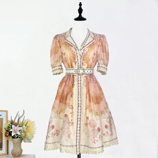 批发实拍<b class='q'>欧美风</b>复古定位印镂空蕾丝钉珠单排扣蓬蓬迷你<b class='q'>连衣裙</b>短裙两件