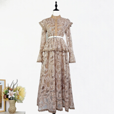 批发实拍<b class='q'>欧美</b>新款气质高端宴会礼服<b class='q'>长裙</b>女装重工刺绣镂空喇叭袖连衣裙