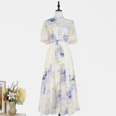 批发实拍<b class='q'>欧美</b>风x夏季新款收腰系带泡泡袖甜美优雅飘逸<b class='q'>长裙</b>连衣裙+吊带