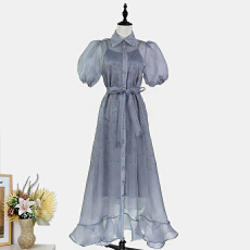 批发实拍8色齐码名媛高定奢华烫钻长袖单排扣大摆荷叶边连衣长裙+吊带