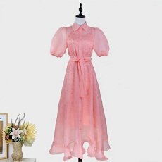 批发实拍高端女装设计感夏季泡泡纱烫钻收腰显瘦大摆<b class='q'>连衣裙</b>荷叶边拼接