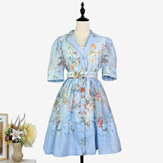 批发实拍<b class='q'>欧美风</b>英伦小众西装翻领单排扣收腰显瘦短袖<b class='q'>连衣裙</b>伞裙短裙