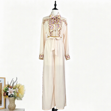 批发实拍澳洲轻奢2026度假休闲复古印花长袖衬衫搭阔腿长裤休闲套装