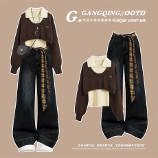 批发早秋流行韩系穿搭<b class='q'>职业</b><b class='q'>套装</b><b class='q'>女</b>2026巨好看的早秋一整套小个子牛仔裤