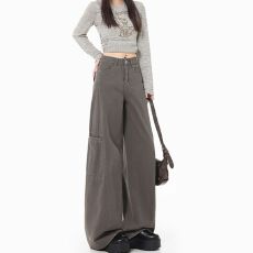 批发<b class='q'>街头</b>百搭直筒工装牛仔裤女春秋季新款高腰显瘦显高时尚拖地牛仔裤