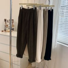 批发灯芯绒加绒加厚秋冬新款哈伦宽松束脚<b class='q'>九分裤</b>女