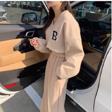 批发韩国chic秋冬小众慵懒风百搭加绒长袖卫衣+<b class='q'>高腰</b>阔腿休闲<b class='q'>长裤</b>套装