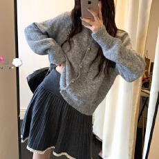 批发秋冬毛呢日系百褶裙新款<b class='q'>夏</b>季温柔花边蕾丝拼接半身裙高腰A字裙