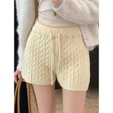 批发欧韩毛线针织阔腿<b class='q'>短裤</b>秋冬季新款外穿松紧<b class='q'>高腰</b>显瘦休闲百搭