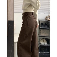 批发欧韩复古美式弯刀牛仔<b class='q'>裤</b>女春秋季胖mm高腰显瘦直同<b class='q'>裤</b>子女