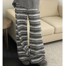 批发加绒美式复古条纹阔腿裤女秋<b class='q'>冬</b>新款高腰显瘦慵懒风直筒裤子女