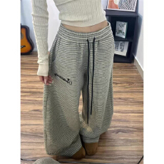 批发广州原版面料400克<b class='q'>条纹</b>休闲<b class='q'>裤</b>女2025秋冬宽松直筒休闲<b class='q'>裤</b>