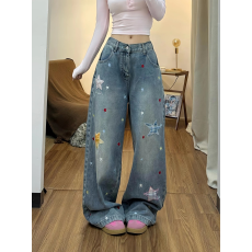批发欧韩风潮新款<b class='q'>个性</b>字母牛仔裤嘻哈ins潮流<b class='q'>时尚</b>百搭休闲牛仔裤子女