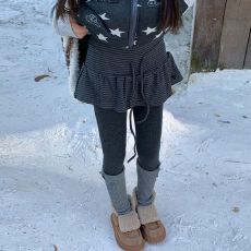 批发欧韩ins复古美式辣妹Y2K<b class='q'>条纹</b>抽绳荷叶边叠穿半身<b class='q'>裙</b>潮