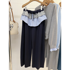 批发<b class='q'>大码</b>200斤假两件荷叶边拼接<b class='q'>阔腿裤</b>女春秋高腰显瘦宽松休闲<b class='q'>裤</b>