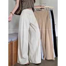 批发欧韩慵懒风裤子设计感卡其色<b class='q'>休闲</b>裤女新款高腰显瘦宽松阔腿裤子女