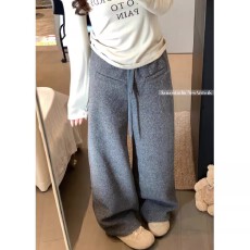 批发欧韩复古灰色毛呢<b class='q'>休闲</b>裤女时尚垂感<b class='q'>休闲</b>裤子女