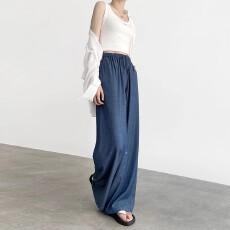 批发有口袋冰丝欧韩牛仔裤女夏薄款新款高级感天丝直筒<b class='q'>裤子</b>女