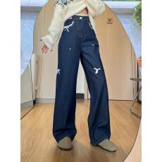 批发欧韩时尚宽松甜美蕾丝腰边设计感直筒牛仔<b class='q'>裤</b>女宽松小个子<b class='q'>裤</b>子女