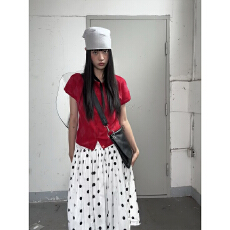 批发法式<b class='q'>复古</b>黑白波点松紧腰半身裙女夏季休闲百搭简约气质中长裙