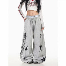 批发嘻哈风设计感美式街头潮流休闲<b class='q'>裤</b>2026春季简约星星印花阔腿拖地<b class='q'>裤</b>