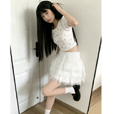批发欧韩甜美芭蕾风白色蛋糕半身裙女辣妹<b class='q'>蕾丝</b>边蓬蓬裙小个子a字<b class='q'>短裙</b>