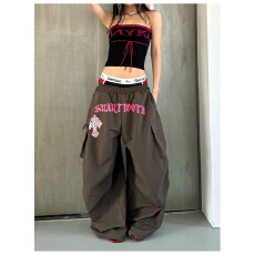 美式辣妹嘻哈风字母印花大口袋工装速干裤宽松阔腿休闲裤男女