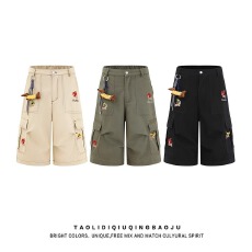 批发欧韩时尚设计趣味小狗刺绣工装七分<b class='q'>裤</b>美式潮牌慵懒宽松直筒新款<b class='q'>裤</b>