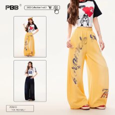 批发美式复古撞色星星印花弯刀卫裤女爵士舞<b class='q'>运动</b>裤子宽松阔腿裤潮