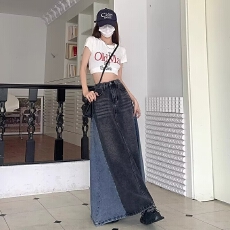 批发松紧腰牛仔半身裙女长裙夏<b class='q'>中长款</b>设计感小众高腰显瘦包臀a字伞裙