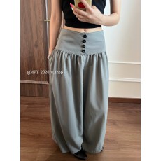 批发<b class='q'>韩版</b>灰色灯笼休闲裤女夏季薄款高腰排扣设计慵懒感显瘦束脚阔腿裤